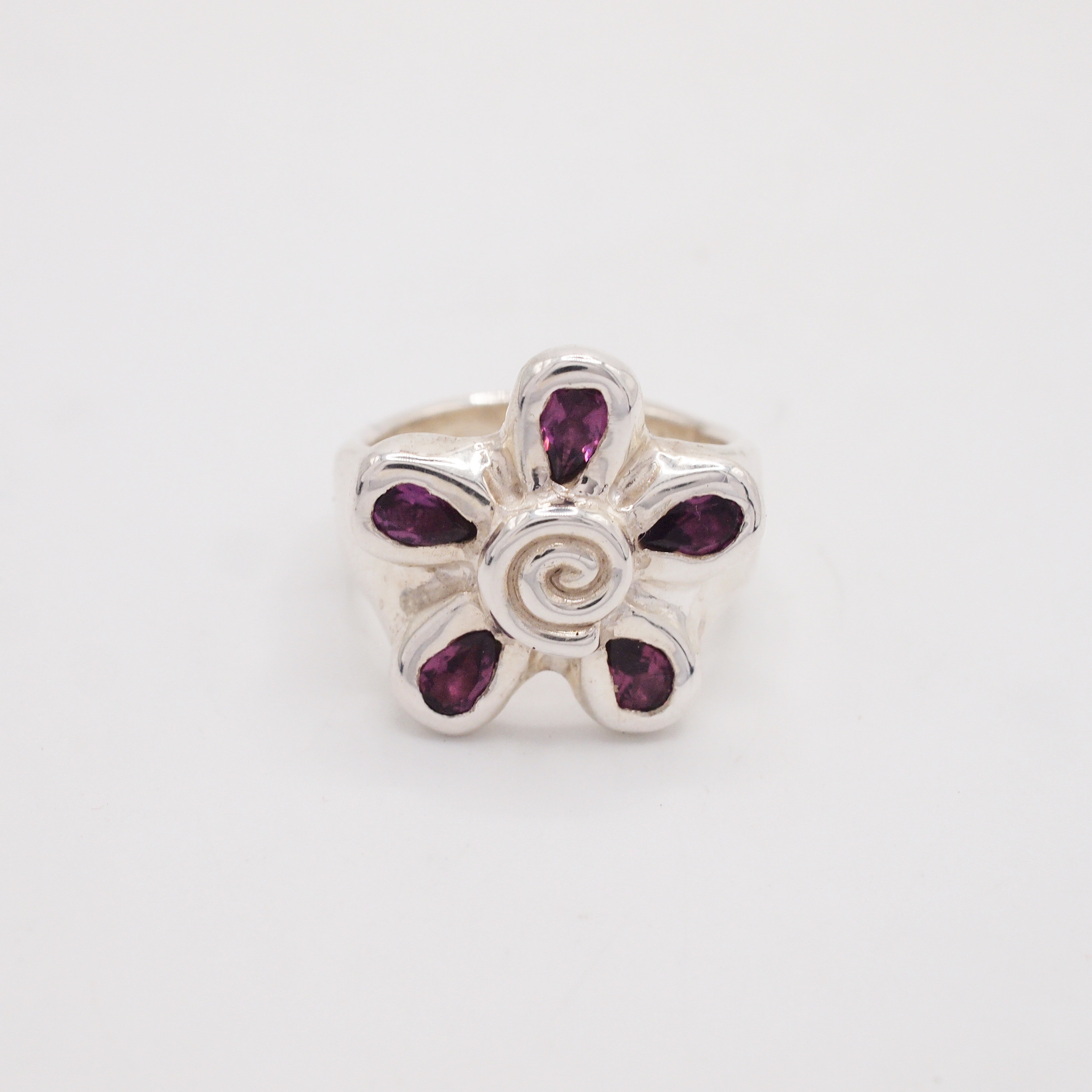 Grape Garnet Spiral Flower Ring-1