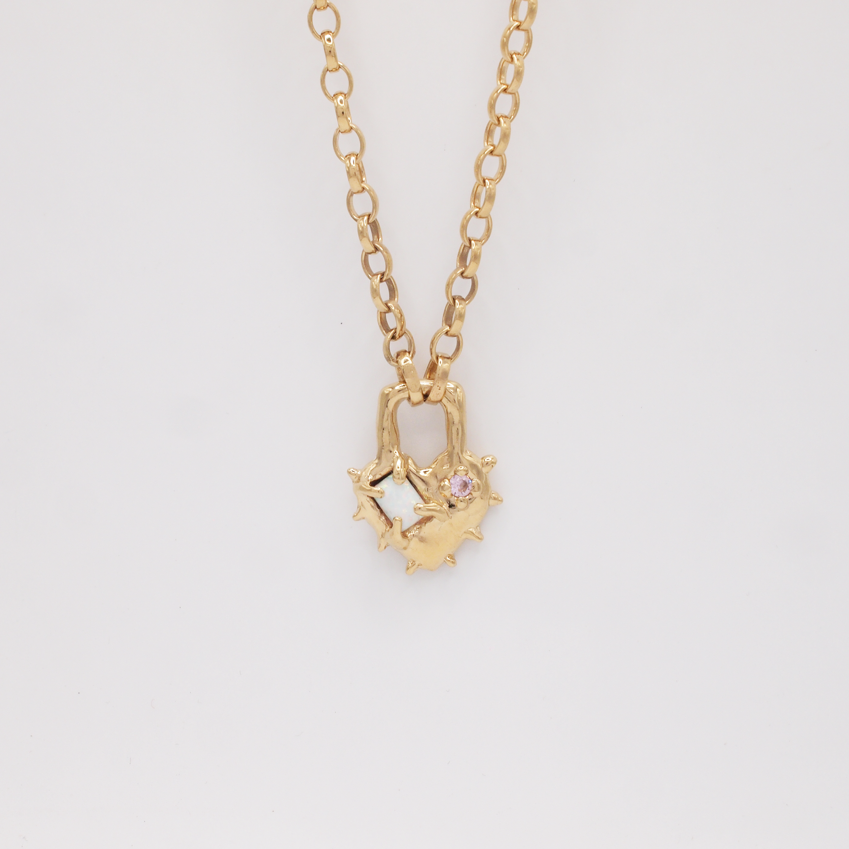 Gold Opal Heart Necklace-2