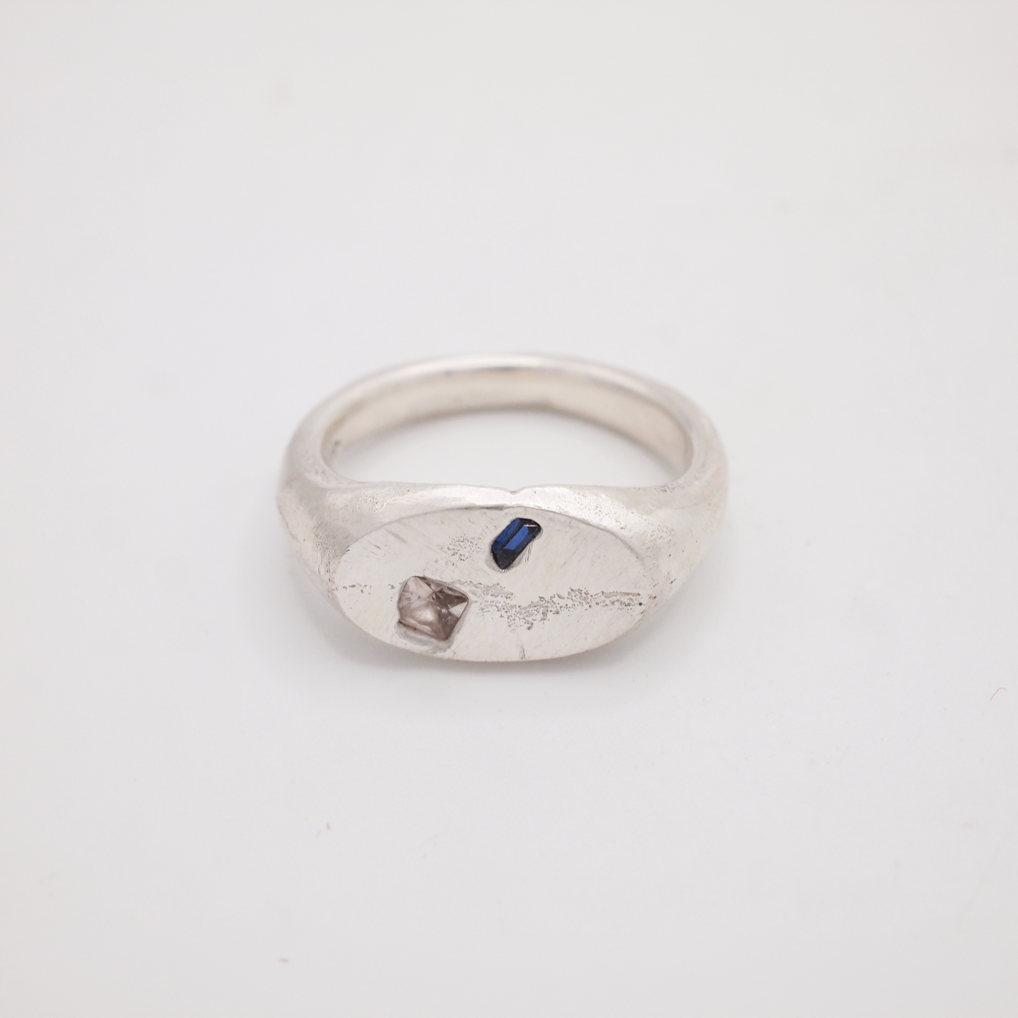 Clear & Blue Sapphire Oval Signet